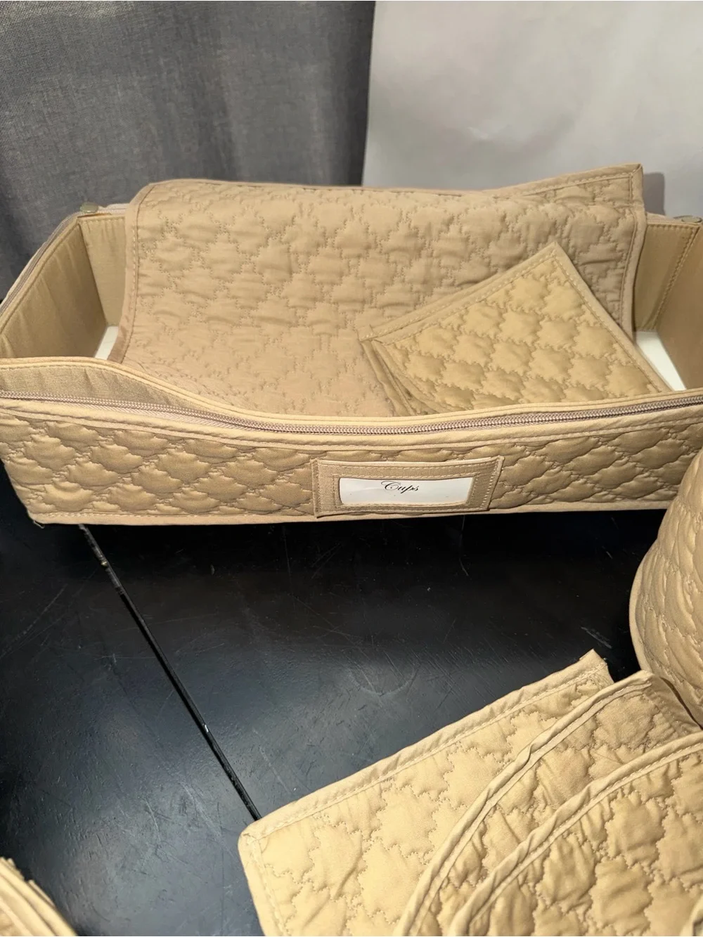 Beige Quilted 3-Piece Home Storage Set